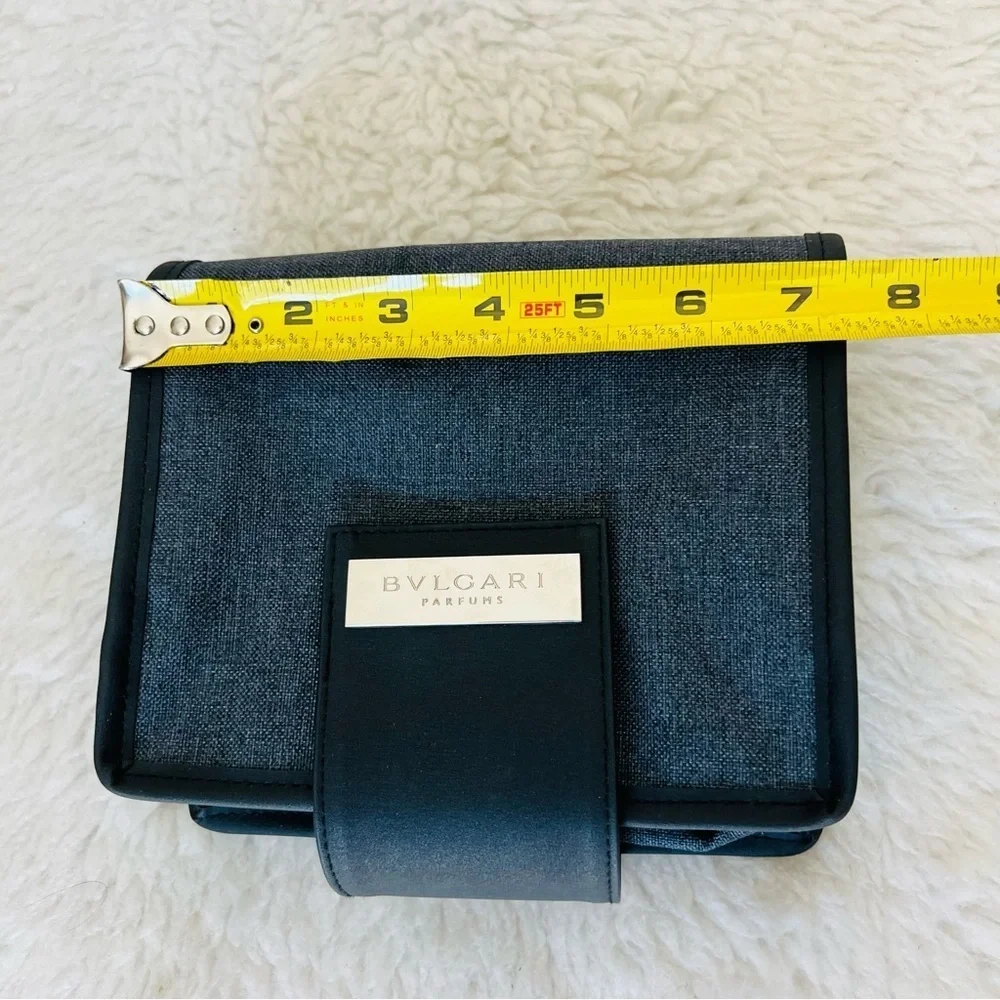 Bvlgari Parfume Black Leather Gray Canvas Bifold Cosmetic Novelty Pouch Case